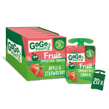 GoGo squeeZ Fruit Smoothie Snack, Apple Strawberry,100% Real Fruit Blend, 20 x 90g Pouches, Snack for Kids & Adults, Gluten-Free, Vegan, No Added Sug