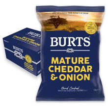 Burts Mature Cheddar and Onion Hand Cooked Burts Crisps Sharing Bags - 10 x 150 g Multipack Box - Vegetarian Friendly, Gluten Free, Hydrogenated Fat