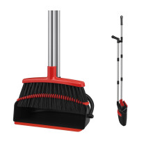 BH | Broom and Dustpan Set Long Handled | Brush with Comb Teeth | Upright Sweeping | Combo for Home Kitchen Room Office Lobby Floor (Black and Red) -