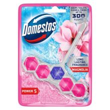 Domestos Power 5 Magnolia Toilet Rim Block toilet freshener with a long-lasting