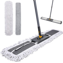 MASTERTOP Heavy Duty Industrial Mop, 90cm Wide Large Commercial Flat Mop with 155cm Telescopic Handle, Dust Sweeper Mops with 2 Reusable Pads, Profes