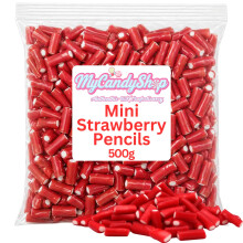 Mini Strawberry Pencils Sweets Bag 500g – Fruity Red & White Filled Cables Candy – Fun Surprise for Kids & Adults – Soft Strawberry Laces, Penci