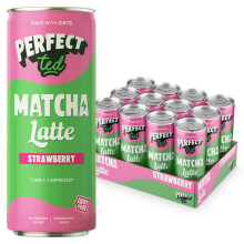 PerfectTed Strawberry Matcha Latte RTD, Ceremonial Grade Matcha, 12 x 250ml Cans, Ready-to-Drink with Gluten-Free Oats | Smooth & Creamy | Dairy-Free