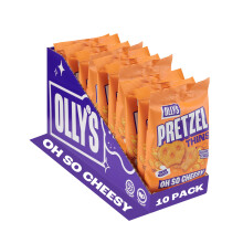 Olly's Pretzel Thins, Oh So Cheesy, 35g (Pack of 10), Handy Snack Pouches, Healthy Plant-Based Vegan Snacks for Dipping, Low Calorie Snacks, Low Fat,