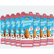 Blue Diamond Almond Breeze Unsweetened Almond Milk, 8 x 1L