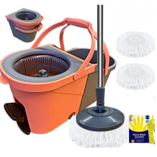 *NEW* SWISSPACK Revolving Spin Mop and Bucket With 2 Extra Pads Perfect For Easy Cleaning. Clean and Dirty Water Separtered For Perfect Finish (ORANG