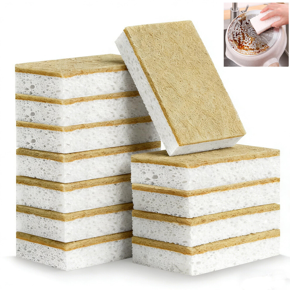 Yeahwhee Eco Washing Up Sponges 12 Pack, Natural Biodegradable Compostable Cellulose & Si