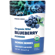 LOOV Wild Blueberry Powder Organic, Wild-Crafted from Nordic Forests, 100% Whole Fruit Bilberry, 15-Day Supply, 91 g, Freeze-Dried and Powdered Blueb