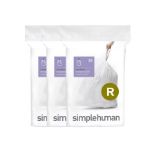 simplehuman CW0253 code R Custom Fit Bin Liner Bulk Pack, White Plastic (3 Pack of 20, Total 60 Liners)