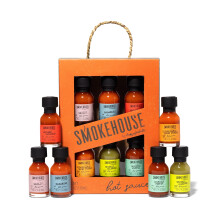 Smokehouse by Thoughtfully, Global Traveler Hot Sauce Collection, Flavours Include Habanero, Chipotle, Pepper, Tigerblood, Lava and Extreme, Set of 6