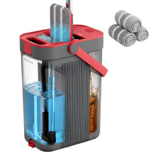 SONGMICS Mop and Bucket Set, Flat Mop with 3-Chamber Clean & Dirty Water Separat