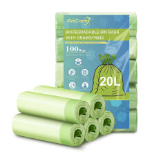RnCop 20L Biodegradable Bin Bags with Drawstring Tie Handle, 100 counts Bin Liners Food Waste Bags Strong Trash Bags(50 x 55cm)