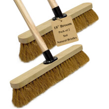 EDS 18” Soft Broom Indoor & Outdoor Sweeping Brush with Wooden Handle Natural Coco Bristles for Floor Room Kitchen Warehouse Lightweight & Durable F
