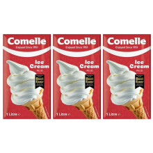 Comelle Vanilla Soft Serve Ice Cream Mix 1 Litre, Creamy Liquid Mix, Instant Ready to Freeze (Pack of 3, Total 3 Litres)