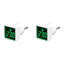2X Digitale Voltmeter Vierkant AC220V Vierkante Spanningstester met LED-Display en Indicatielampje EU Stekker Groen