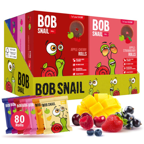 Bob Snail Fruit Roll Ups, Berry Mix, Mango, Pear, Cherry, 80 pcs (800g)