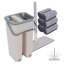 SWISSPACK Floor Mop and Bucket Set Easy and Simple Squeeze Mop Bucket, Flat Mop with Multi -Pack Replacement Machine Washable Microfibre Mop Pads