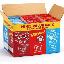 Fox Mini Biscuit Variety Pack 60 Count – Jammie Dodgers, Maryland Choc Chip & Party Rings Minis – Individually Wrapped Snack Packs – Kids Lunchb