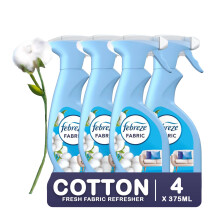 Febreze Fabric Spray COTTON FRESH 375ml x 4, Fight Odour from Fabric, Suitable for Sofa, Curtains and Fabrics, Safe around Dogs and Cats