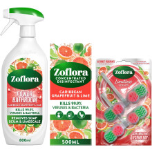 Zoflora Caribbean Grapefruit & Lime Bundle - Power Bathroom Cleaner, 1 x 800ml,