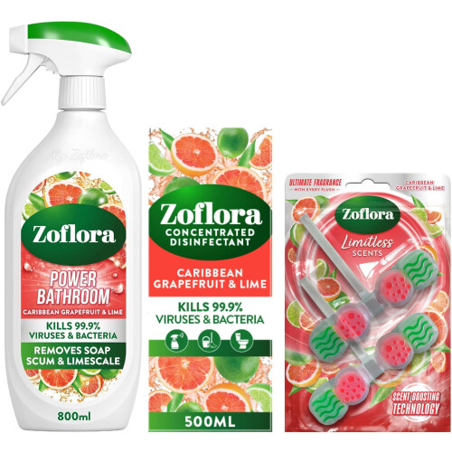 Zoflora Zoflora Caribbean Grapefruit & Lime Bundle - Power Bathroom Cleaner, 1 x 800ml,