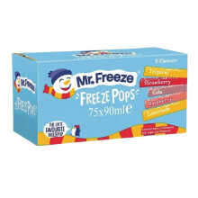 Mr Freeze Multipack Freeze Pops (75 x 90ml - full box) Assoerted Flavour Ice Lolly Snack - Raspberry, Strawberry, Cola, Lemonade, Tropical with Welar