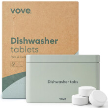 Vove Dishwasher Tablet Starter Set, 40 Count with Reusable Storage Tin - Plastic-Free, No PVA, No Microplastics - 2x Enzyme Power, Plant-Based, Fragr