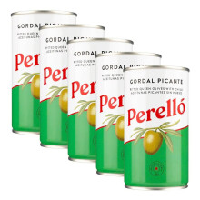 Perelló Gordal Picante Pitted Olives - 350g (150g Drained), Pack of 5, Spicy Spa