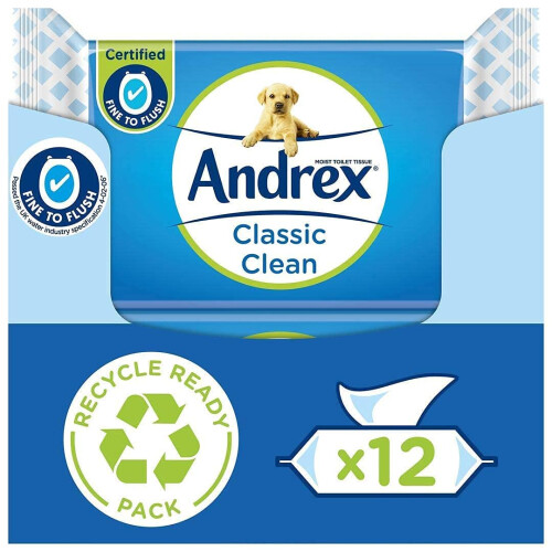 Andrex Andrex Ultimate Fresh Washlets, 12 Packs - Gentle, Biodegradable, Flushable Toil
