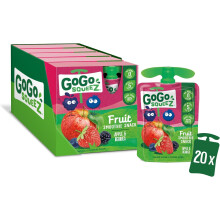 GoGo squeeZ Fruit Smoothie Snack, Apple Berries, 100% Real Fruit Blend, 20 x 90g Pouches, Snack for Kids & Adults, Gluten-Free, Vegan, No Added Sugar