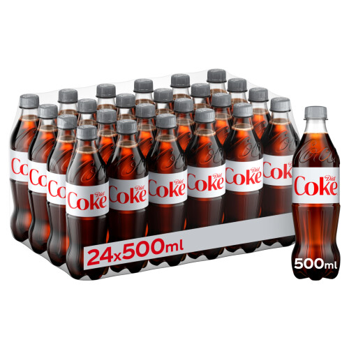 Diet Coke Soft Drink Bottles, 24 x 500 mL