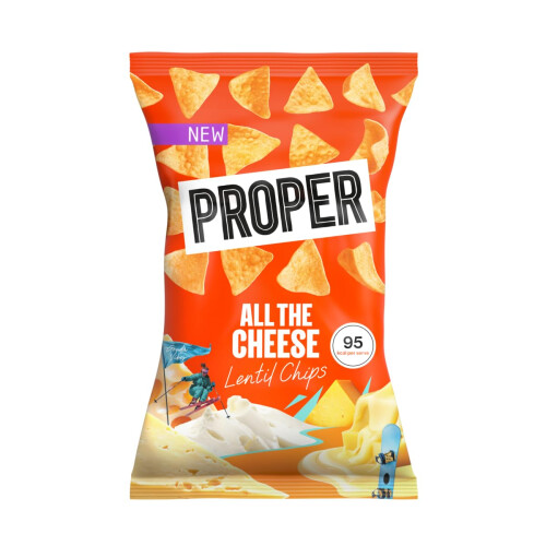 PROPER All the Cheese Lentil Chips, 8 X 85g, Crisps Snacks 1