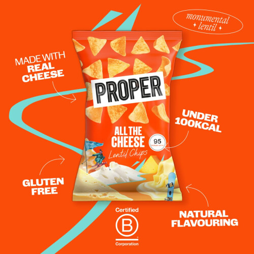 PROPER All the Cheese Lentil Chips, 8 X 85g, Crisps Snacks 2