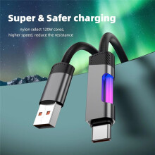 Câble de Charge Rapide RVB 2 M 120 W 6 A Câble de Charge Type-C Vers Type-C avec Lumière Ambiante RVB Type-C Vers Type-C