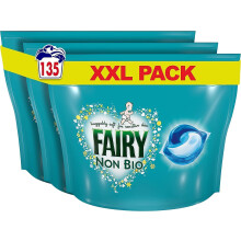 Fairy Non-Bio PODS, Washing Liquid Laundry Detergent Tablets / Capsules, 135 Washes (45 x 3), Huggably Soft for Sensitive Skin