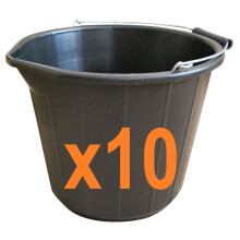 Easy Shopping 10 x Black Plastic Builders Bucket 3 Gallon 14 Litre Water Mixing Storage Strong with Handle Made in U.K.
