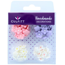 Culpitt Mini Flowers Assorted Sugar Pipings, 6mm and 10mm Sugar Paste Flowers with Royal Icing Centre, Decoration for Cupcakes and Cakes, Pack of 100