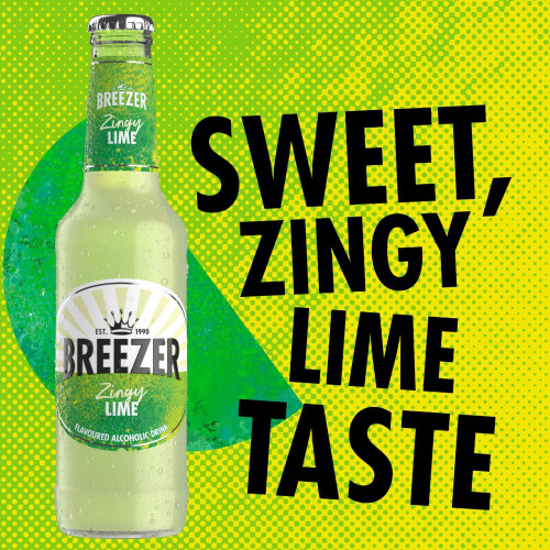 BREEZER Zingy Lime Flavoured Alcoholic Drinks, 3.4% vol., 27.5 cl / 275 ml (Pack 1