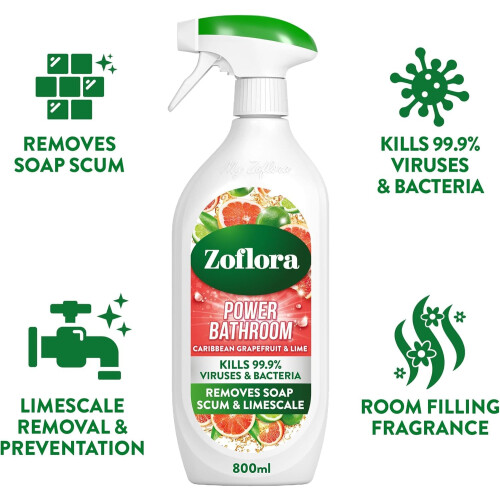 Zoflora Zoflora Caribbean Grapefruit & Lime Bundle - Power Bathroom Cleaner, 1 x 800ml, 1