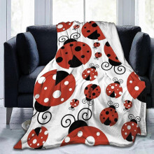 (60x50in 150x125cm) Cozy Ladybug Themed Flannel Fleece Blankets for Bed Sofa Living Room and Home - Soft Warm and Seasonal Plush Blankets