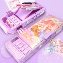 (Password-F863 Purple) 6-Hole Pencil Storage Box with Double-Sided Design for Teenagers Girls and Kids
