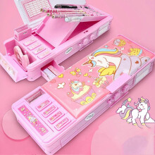 (Password-YTF9920 Unicorn) 6-Hole Pencil Storage Box with Double-Sided Design for Teenagers Girls and Kids