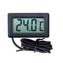 Sort LCD-termometer, fra -50C til 100C.