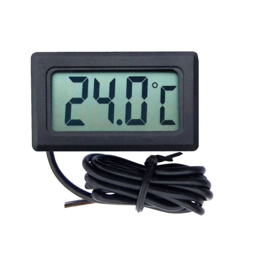 Sort LCD-termometer, fra -50C til 100C.