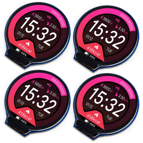 4pcs 1.28Inch Round Display LCD Screen Module GC9A01 SPI Communication RGB 65K Color Support for Raspberry