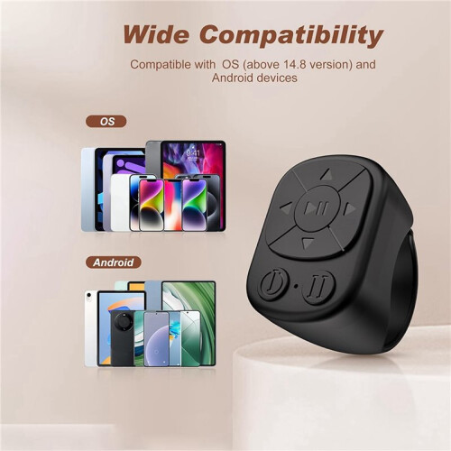 2X Scrolling Ring Remote Control for TikTok, Page Turner for Smartphone,Camera Shutter Short Video Black 2