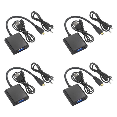 4X Micro- to VGA Adapter Cable 1080P Video Converter with Audio Jack USB Power Cable for  Camera Raspberry Pi 4