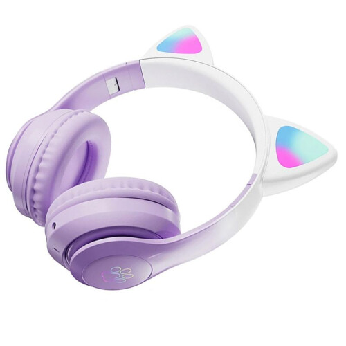 2X Cute Cat Gradient Wireless Headsets LED Light  Headphones with Mic 1