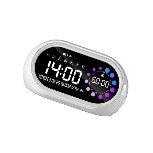 (White) USB Rechargeable Digital Alarm Clock with 2 Level Volumes Control LED Display Snoozes Function Timer Night Lamp Designs  White