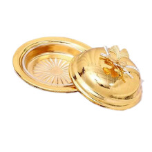 (Round) Decorative Golden Iron Fruit Tray Serving Platter European Craftsmanship Metal Snacks Dish for Homes Kitchen Use Multicolor